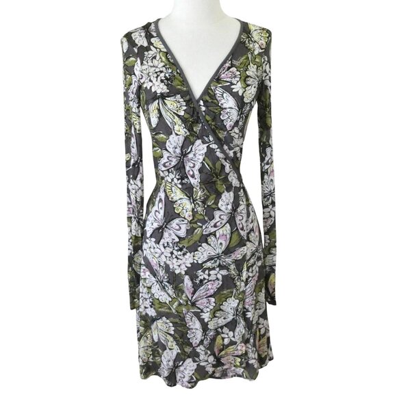 MISS SIXTY y2k Butterfly print lightweight jersey wrap dress sz M - Picture 1 of 4